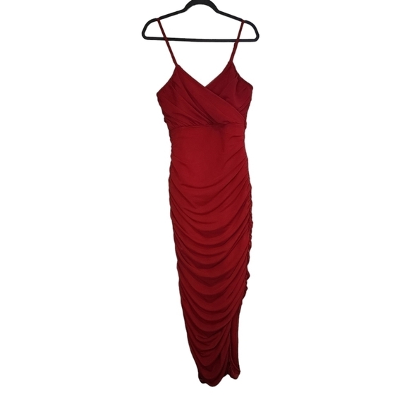 Revolve Elliatt Red Pippa Rushed Mesh Evening Midi Dress Gown Cocktail Party Wed - Picture 6 of 16